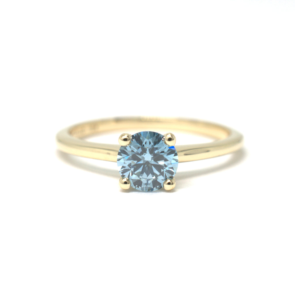 10K Yellow Gold Solitaire with 0.70ct Blue Lab-Grown Round Diamond