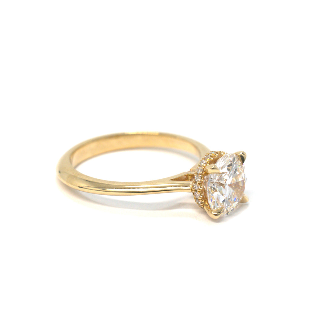 14K Yellow Gold Solitaire with 1.5ct Lab-Grown Round Diamond and Hidden Lab Diamond Halo