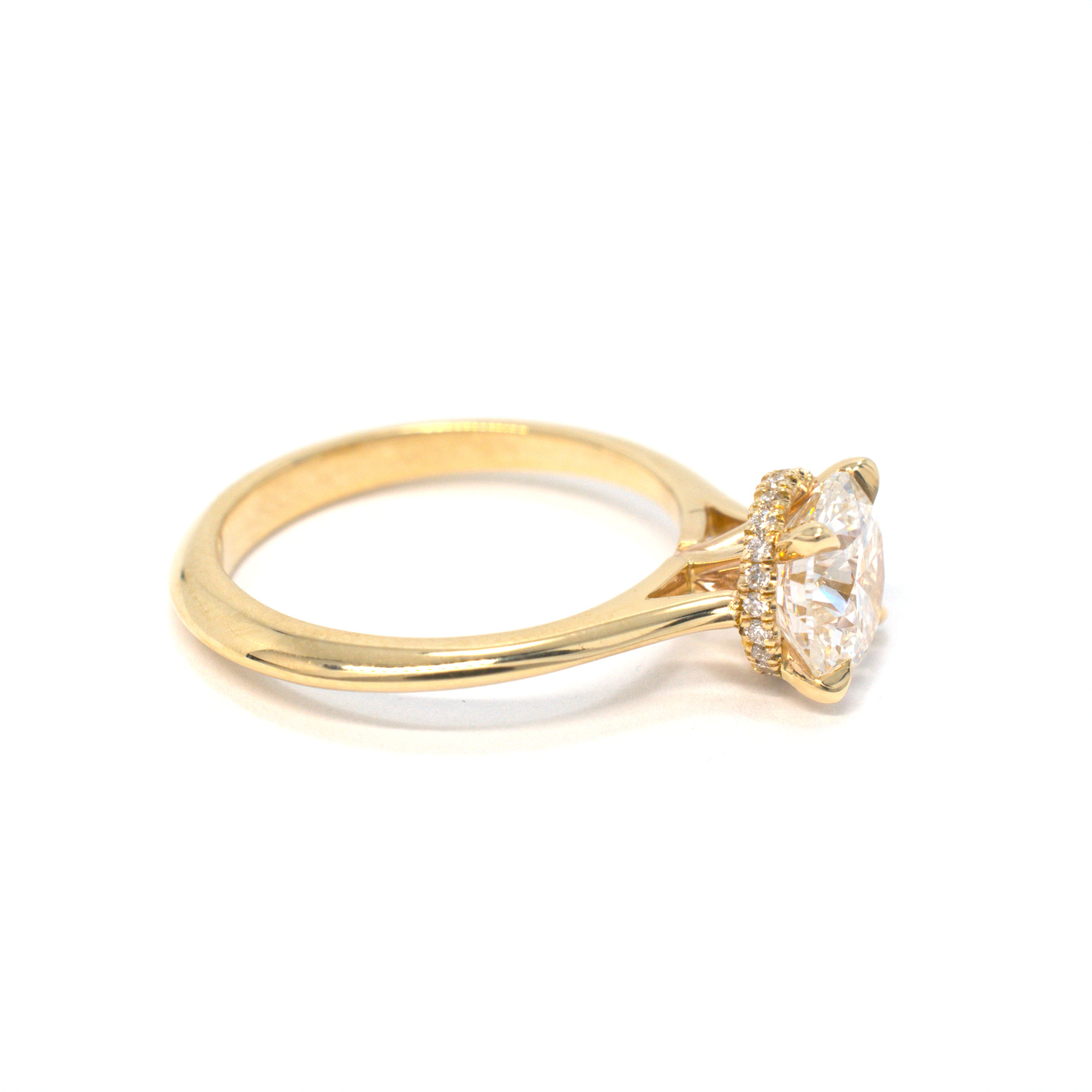 14K Yellow Gold Solitaire with 1.5ct Lab-Grown Round Diamond and Hidden Lab Diamond Halo