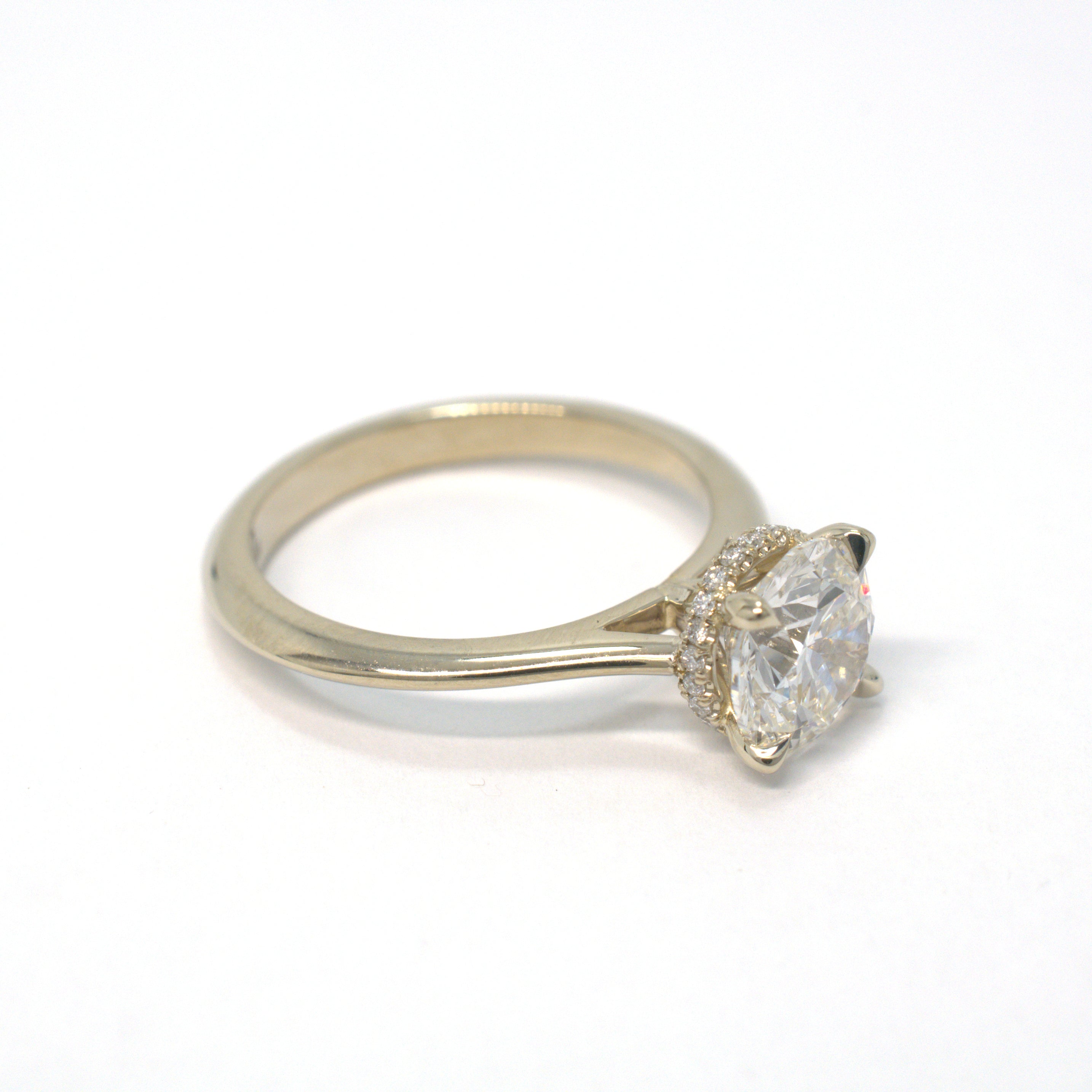 14K White Gold Solitaire with 1.5ct Lab-Grown Round Diamond and Hidden Lab Diamond Halo