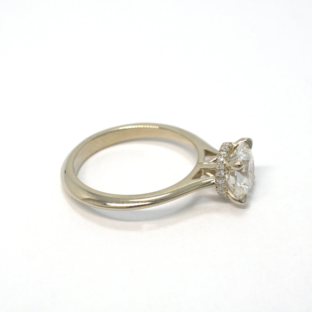 14K White Gold Solitaire with 1.5ct Lab-Grown Round Diamond and Hidden Lab Diamond Halo