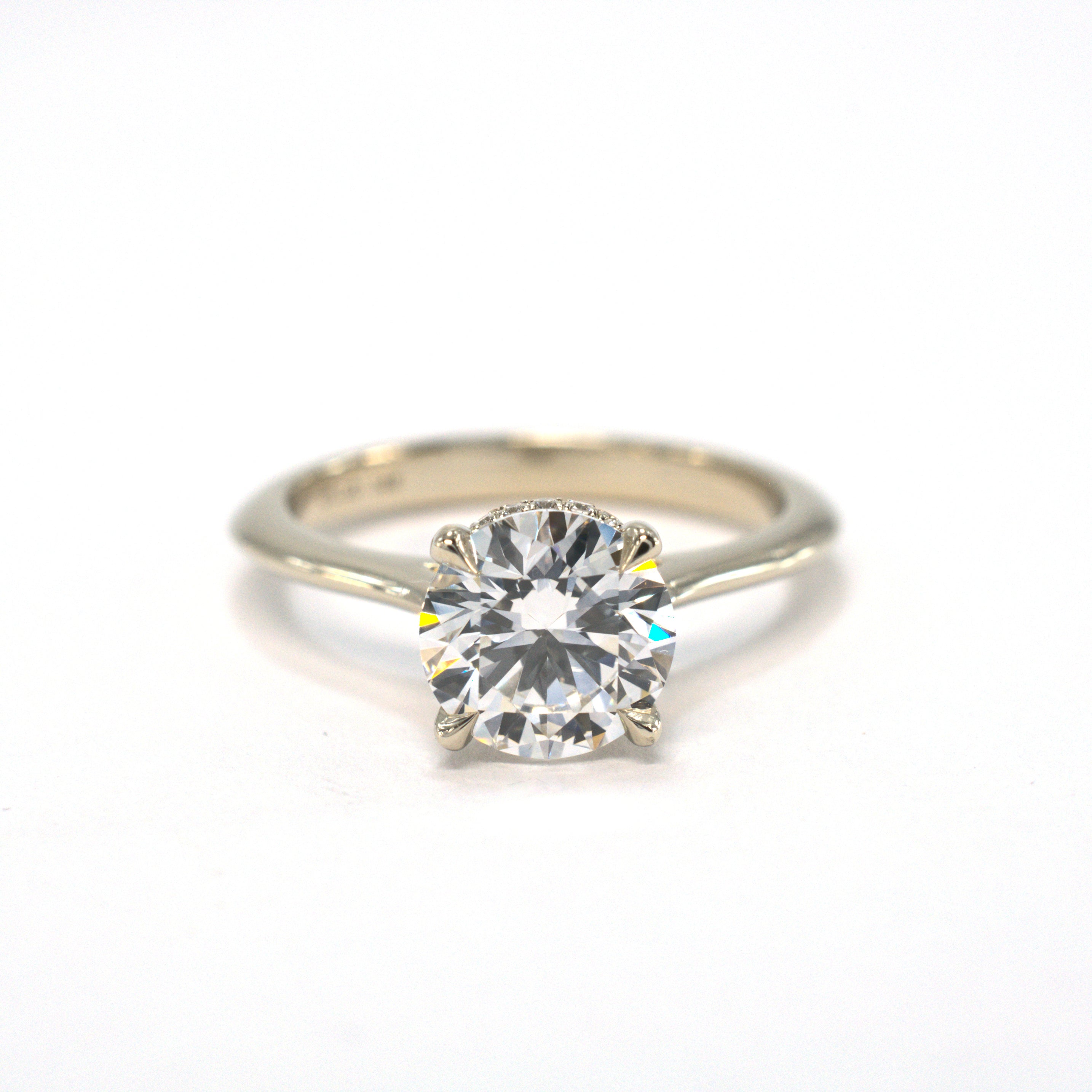 14K White Gold Solitaire with 1.5ct Lab-Grown Round Diamond and Hidden Lab Diamond Halo