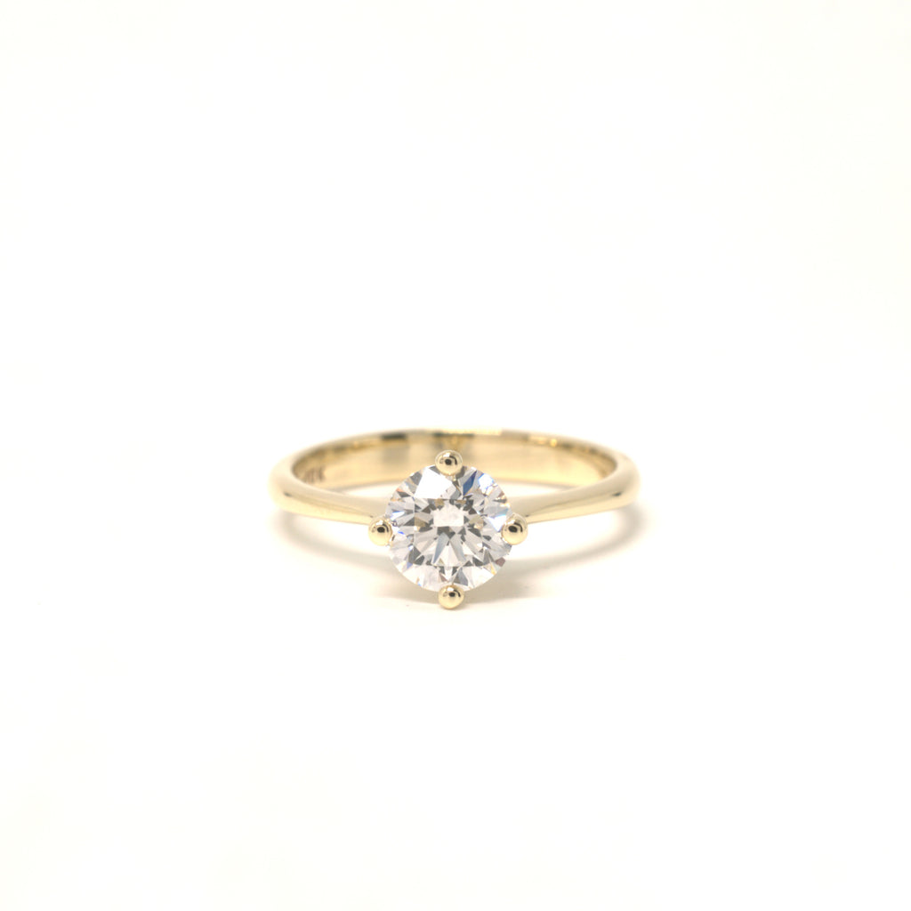 10K Yellow Gold Solitaire Ring with 1.05ct Lab-Grown Round Diamond (North–South–East–West Setting)