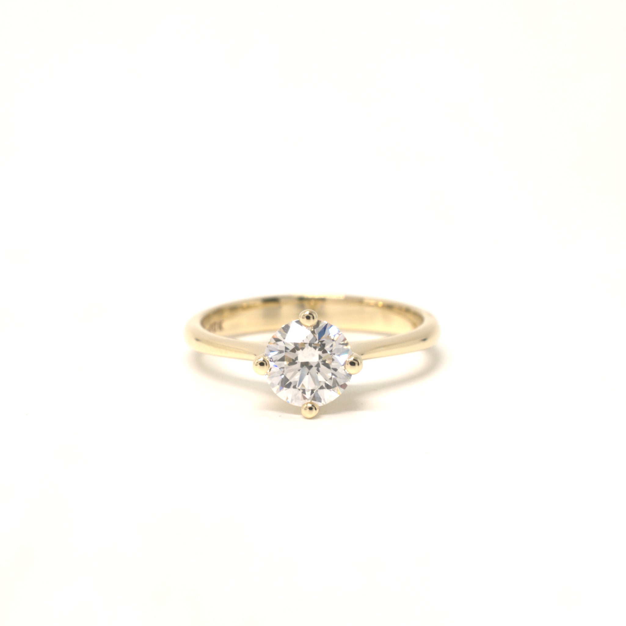 10K Yellow Gold Solitaire Ring with 1.05ct Lab-Grown Round Diamond (North–South–East–West Setting)