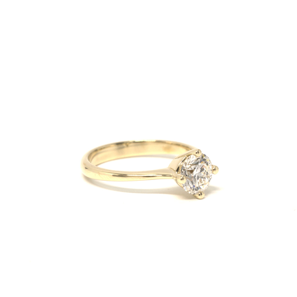10K Yellow Gold Solitaire Ring with 1.05ct Lab-Grown Round Diamond (North–South–East–West Setting)
