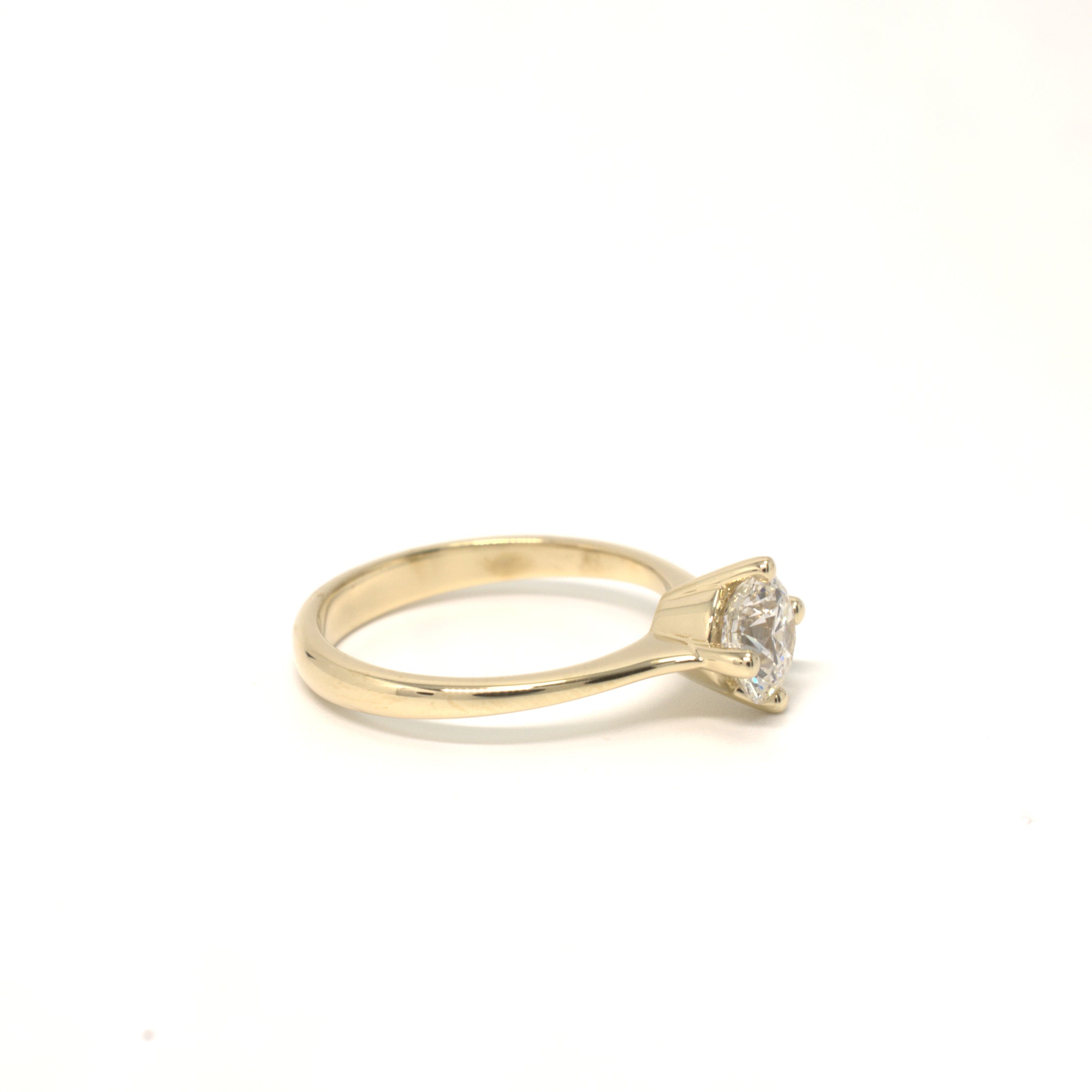 10K Yellow Gold Solitaire Ring with 1.05ct Lab-Grown Round Diamond (North–South–East–West Setting)